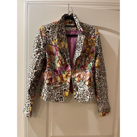 Jacket Alberto Malaki butterfly & leopard print jacket size 12 lined - Picture 5 of 6